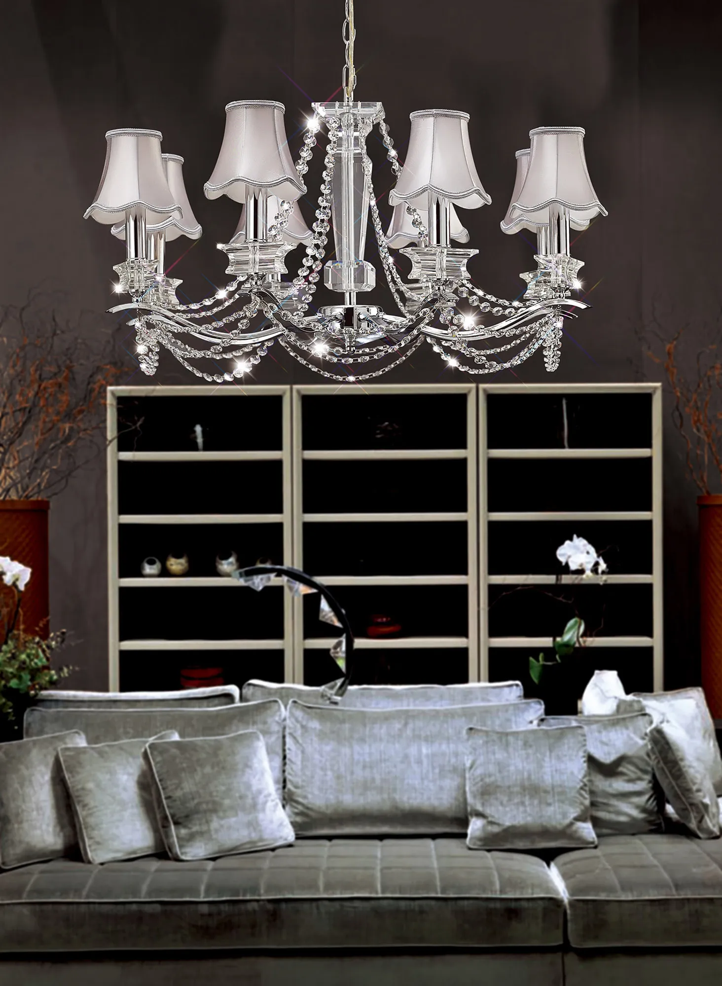 Nydia Polished Chrome Crystal Ceiling Lights Diyas Multi Arm Crystal Fittings Nydia Polished Chrome Crystal Ceiling Lights Diyas Multi Arm Crystal Fittings